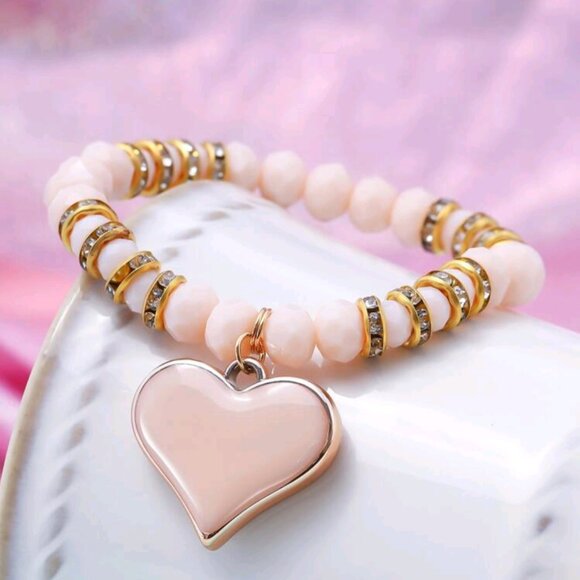 Handmade Beaded Stackable Stretch Bracelet Heart Pendant - Picture 7 of 9